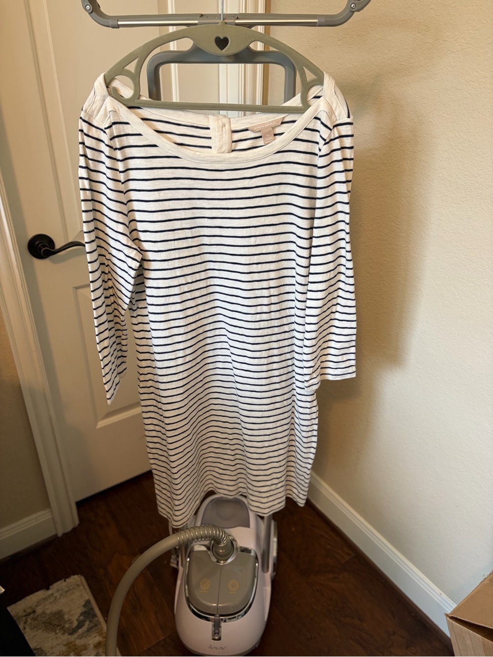 Banana Republic White and Navy Striped Boatneck Dress